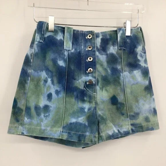 Phillip Lim 3.1 Tie Dye denim cargo jean shorts high rise button fly blue new 0